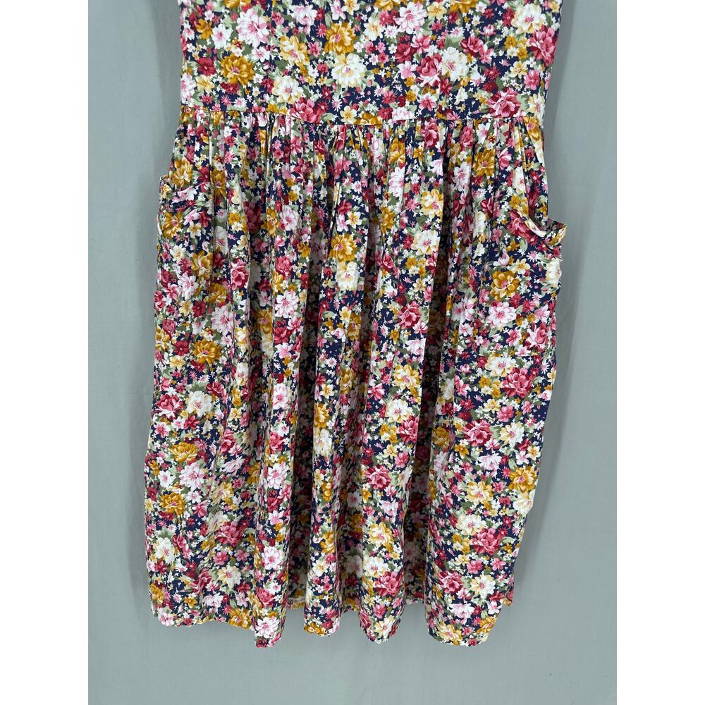Vintage Handmade Dress Womens Medium Navy Blue Ditsy Floral Knee Length Cottage - Picture 6 of 9